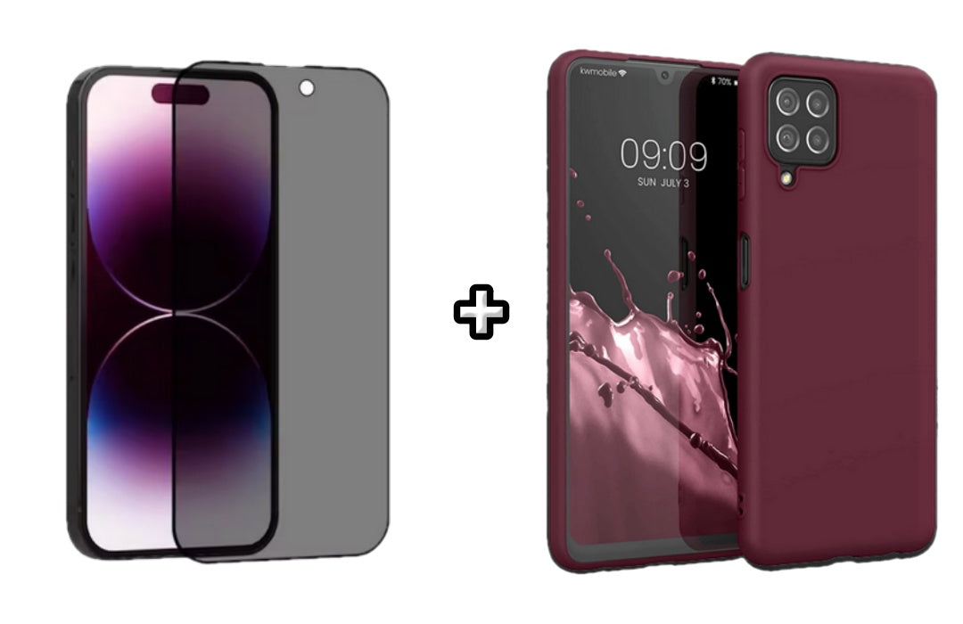 Set Husa Silicon plus Folie din sticla Privacy compatibila cu Samsung Galaxy A22 4G, visinie, protectie 360