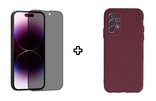 Set Husa Silicon plus Folie din sticla Privacy compatibila cu Samsung Galaxy A33 5G, visinie, protectie 360
