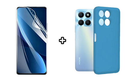 Set Husa Silicon plus Folie din sticla Transparenta compatibila cu Honor X8b, albastra, protectie 360