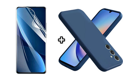 Set Husa Silicon plus Folie din sticla Transparenta compatibila cu Samsung Galaxy A25, albastra, protectie 360