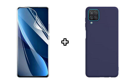 Set Husa Silicon plus Folie din sticla Transparenta compatibila cu Samsung Galaxy A22 5G, albastra, protectie 360