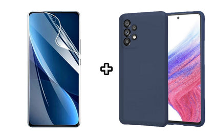Set Husa Silicon plus Folie din sticla Transparenta compatibila cu Samsung Galaxy A33 5G, albastra, protectie 360