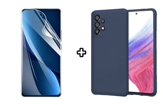 Set Husa Silicon plus Folie din sticla Transparenta compatibila cu Samsung Galaxy A32 5G, albastra, protectie 360