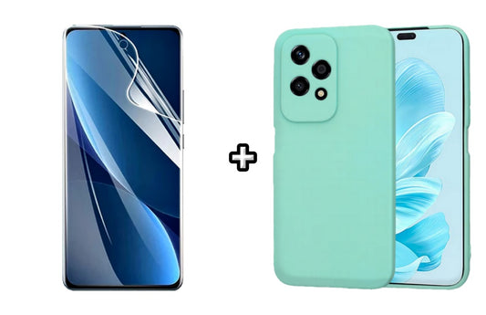Set Husa Silicon plus Folie din sticla Transparenta compatibila cu Honor 200 Lite, menta, protectie 360