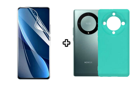 Set Husa Silicon plus Folie din sticla Transparenta compatibila cu Honor Magic6 Lite, menta, protectie 360