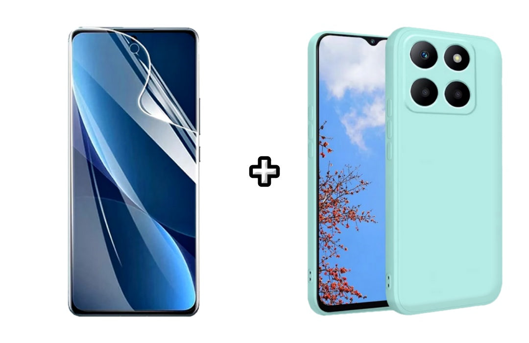 Set Husa Silicon plus Folie din sticla Transparenta compatibila cu Honor X8b, menta, protectie 360