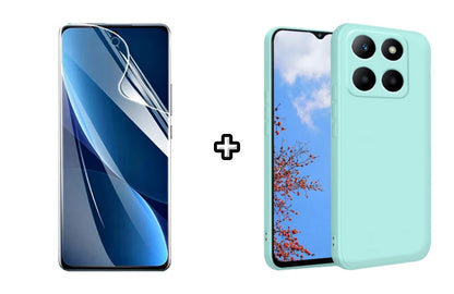 Set Husa Silicon plus Folie din sticla Transparenta compatibila cu Honor X6a, menta, protectie 360