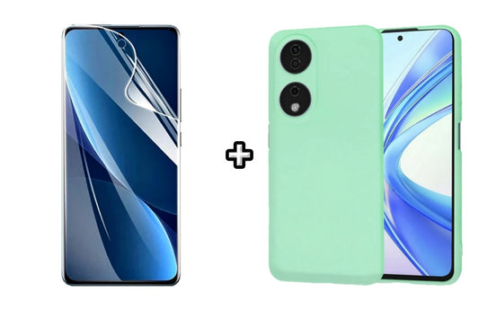 Set Husa Silicon plus Folie din sticla Transparenta compatibila cu Honor X7b, menta, protectie 360