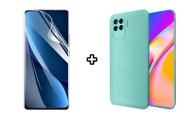 Set Husa Silicon plus Folie din sticla Transparenta compatibila cu OPPO Reno5 Lite, menta, protectie 360