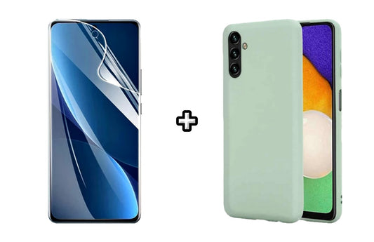 Set Husa Silicon plus Folie din sticla Transparenta compatibila cu Samsung Galaxy A25, menta, protectie 360