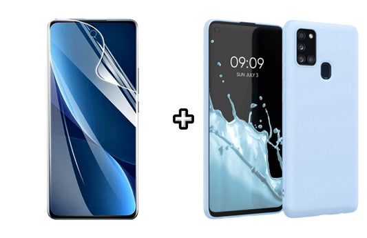 Set Husa Silicon plus Folie din sticla Transparenta compatibila cu Samsung Galaxy A21s, menta, protectie 360