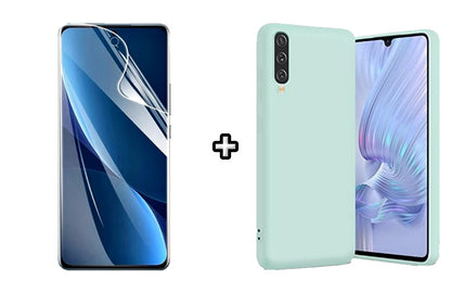 Set Husa Silicon plus Folie din sticla Transparenta compatibila cu Samsung Galaxy A50, menta, protectie 360