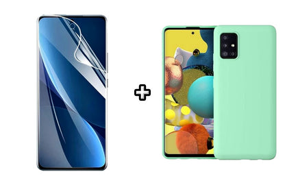Set Husa Silicon plus Folie din sticla Transparenta compatibila cu Samsung Galaxy A51, menta, protectie 360