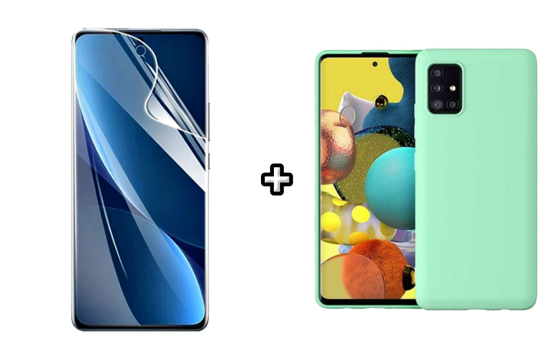 Set Husa Silicon plus Folie din sticla Transparenta compatibila cu Samsung Galaxy A71 5G, menta, protectie 360
