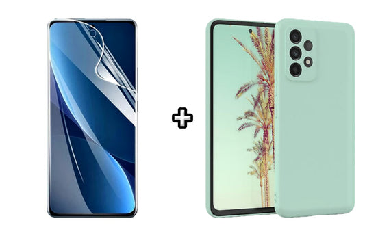 Set Husa Silicon plus Folie din sticla Transparenta compatibila cu Samsung Galaxy A73, menta, protectie 360