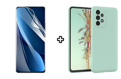 Set Husa Silicon plus Folie din sticla Transparenta compatibila cu Samsung Galaxy A53, menta, protectie 360