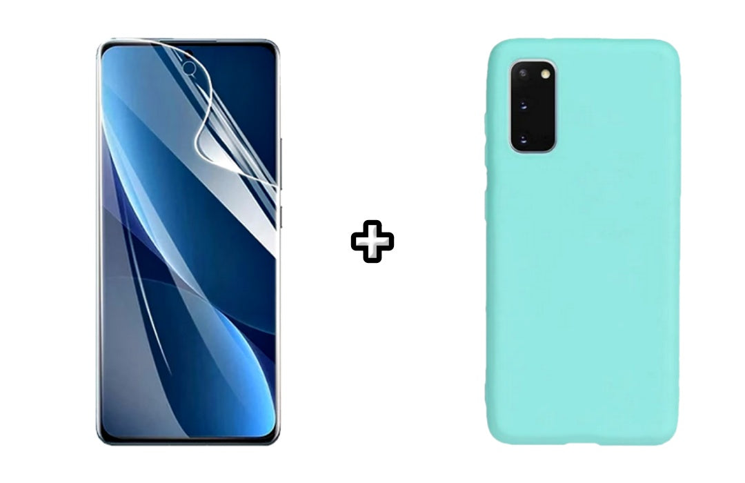 Set Husa Silicon plus Folie din sticla Transparenta compatibila cu Samsung Galaxy S20 Plus, menta, protectie 360