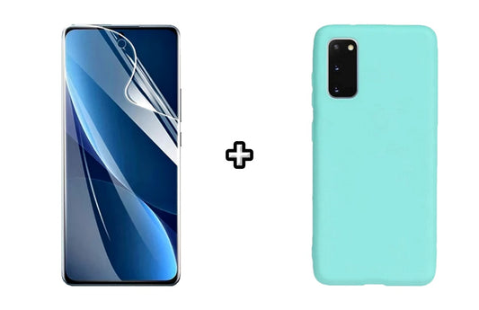 Set Husa Silicon plus Folie din sticla Transparenta compatibila cu Samsung Galaxy S20 Plus, menta, protectie 360