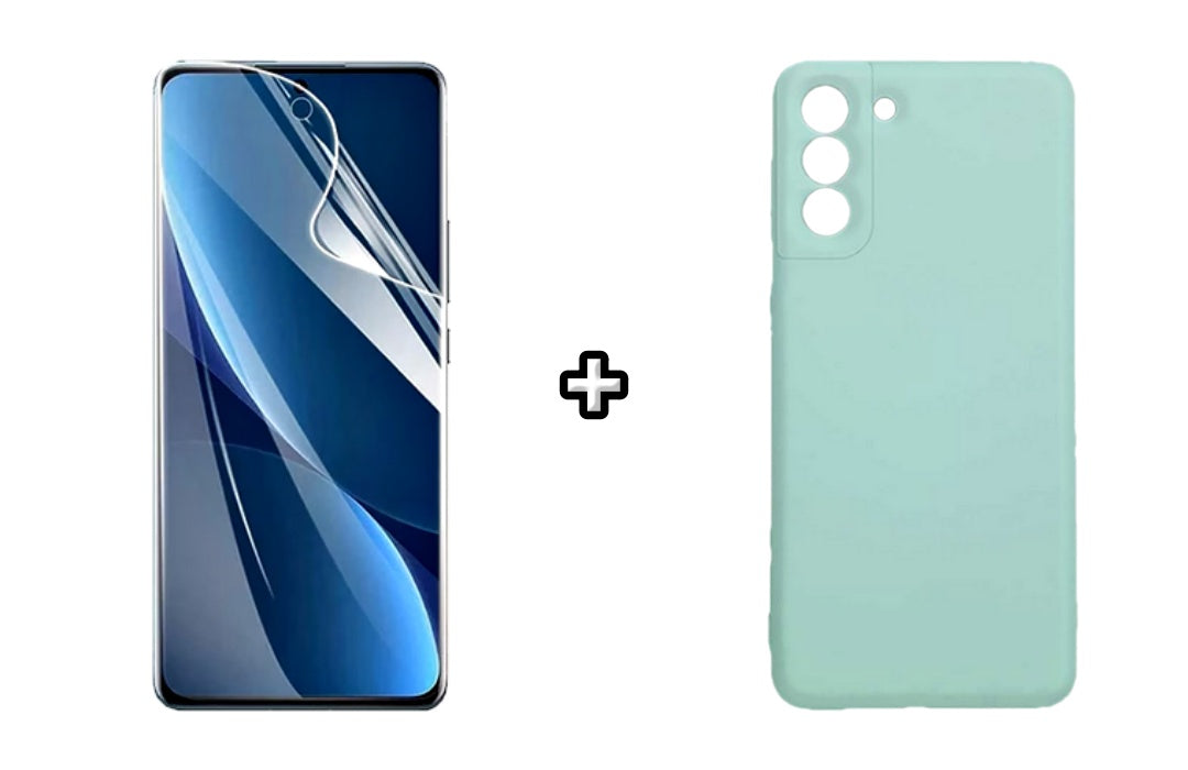 Set Husa Silicon plus Folie din sticla Transparenta compatibila cu Samsung Galaxy S23 Plus, menta, protectie 360