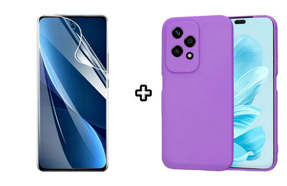 Set Husa Silicon plus Folie din sticla Transparenta compatibila cu Honor 200 Lite, mov, protectie 360
