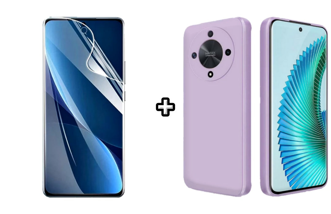 Set Husa Silicon plus Folie din sticla Transparenta compatibila cu Honor Magic6 Lite, mov, protectie 360