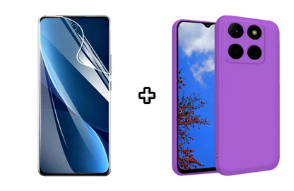Set Husa Silicon plus Folie din sticla Transparenta compatibila cu Honor X8b, mov, protectie 360