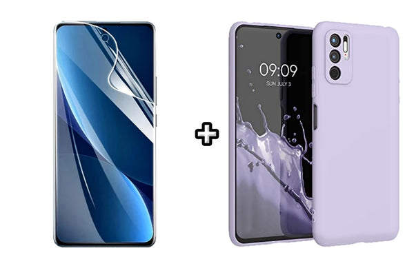 Set Husa Silicon plus Folie din sticla Transparenta compatibila cu OPPO A16, mov, protectie 360