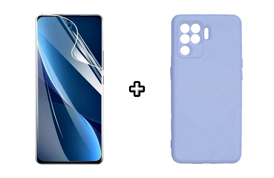 Set Husa Silicon plus Folie din sticla Transparenta compatibila cu OPPO Reno5 Lite, mov, protectie 360