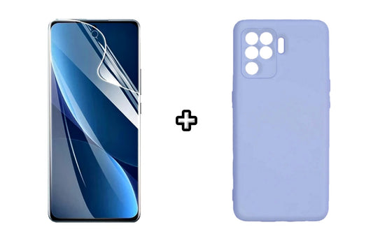 Set Husa Silicon plus Folie din sticla Transparenta compatibila cu OPPO Reno5 Lite, mov, protectie 360