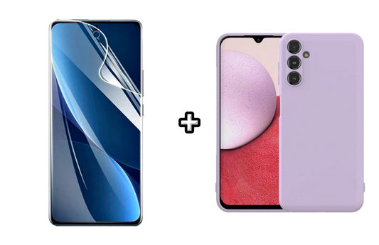 Set Husa Silicon plus Folie din sticla Transparenta compatibila cu Samsung Galaxy A24, mov, protectie 360