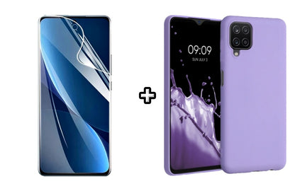 Set Husa Silicon plus Folie din sticla Transparenta compatibila cu Samsung Galaxy A22 5G, mov, protectie 360