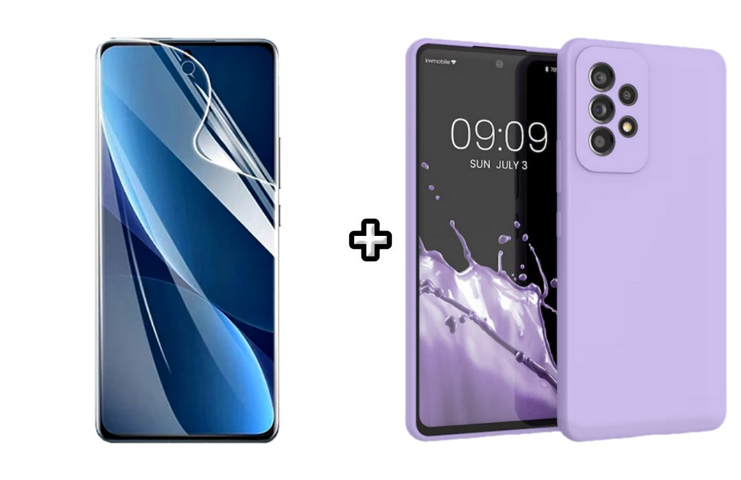 Set Husa Silicon plus Folie din sticla Transparenta compatibila cu Samsung Galaxy A32 5G, mov, protectie 360