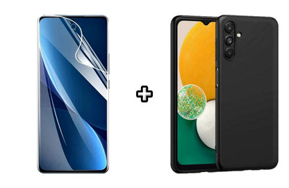 Set Husa Silicon plus Folie din sticla Transparenta compatibila cu Samsung Galaxy A14, mov, protectie 360