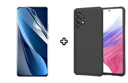 Set Husa Silicon plus Folie din sticla Transparenta compatibila cu Samsung Galaxy A73, neagra, protectie 360