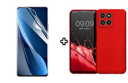 Set Husa Silicon plus Folie din sticla Transparenta compatibila cu Honor X8b, rosie, protectie 360