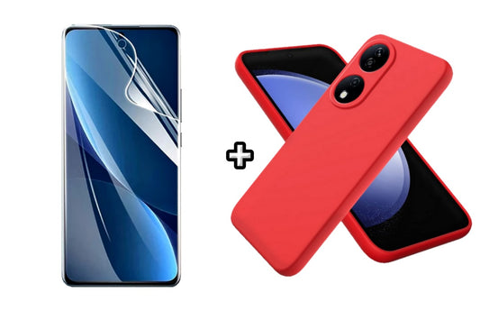 Set Husa Silicon plus Folie din sticla Transparenta compatibila cu Honor X7b, rosie, protectie 360