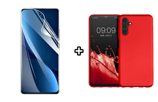 Set Husa Silicon plus Folie din sticla Transparenta compatibila cu Samsung Galaxy A03s, rosie, protectie 360