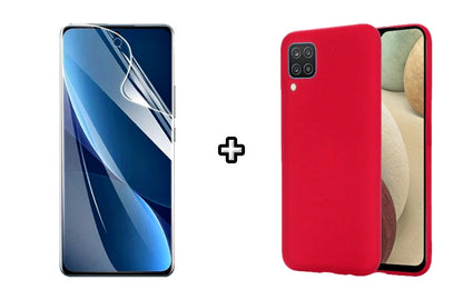 Set Husa Silicon plus Folie din sticla Transparenta compatibila cu Samsung Galaxy A12, rosie, protectie 360