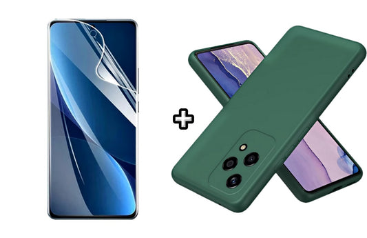 Set Husa Silicon plus Folie din sticla Transparenta compatibila cu Honor 200 Lite, verde inchis, protectie 360