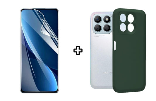Set Husa Silicon plus Folie din sticla Transparenta compatibila cu Honor X8b, verde inchis, protectie 360