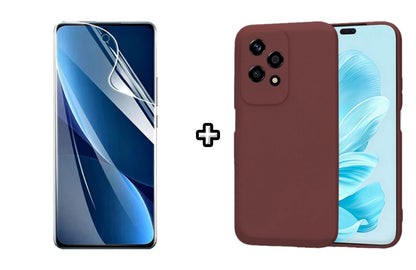 Set Husa Silicon plus Folie din sticla Transparenta compatibila cu Honor 200 Lite, visinie, protectie 360