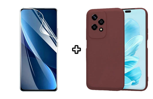 Set Husa Silicon plus Folie din sticla Transparenta compatibila cu Honor 200 Lite, visinie, protectie 360