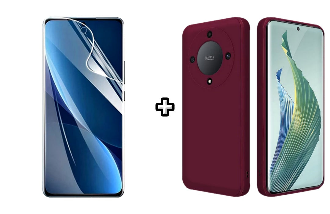 Set Husa Silicon plus Folie din sticla Transparenta compatibila cu Honor Magic6 Lite, visinie, protectie 360
