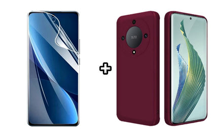 Set Husa Silicon plus Folie din sticla Transparenta compatibila cu Honor Magic6 Lite, visinie, protectie 360