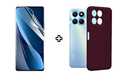 Set Husa Silicon plus Folie din sticla Transparenta compatibila cu Honor X8b, visinie, protectie 360