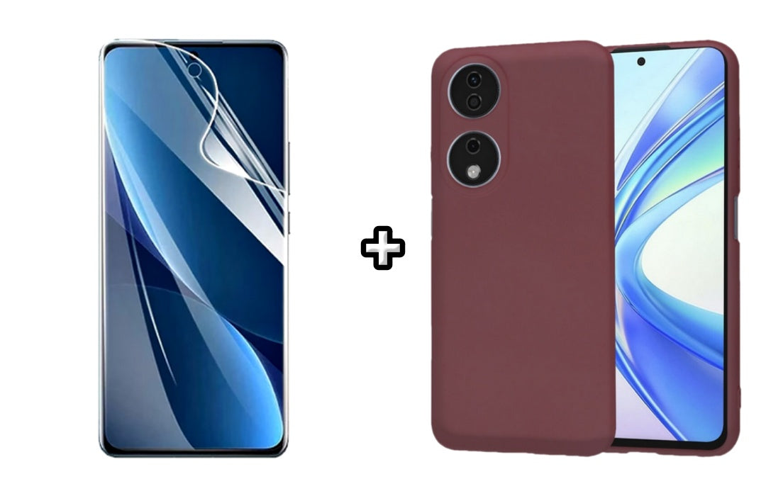 Set Husa Silicon plus Folie din sticla Transparenta compatibila cu Honor X7b, visinie, protectie 360