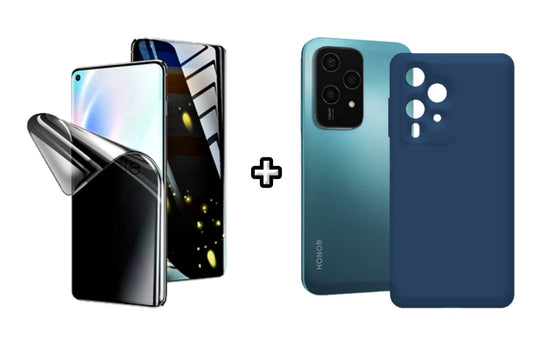 Set Husa Silicon plus Folie din silicon Privacy compatibila cu Honor 200 Lite, albastra, protectie 360