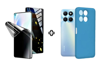 Set Husa Silicon plus Folie din silicon Privacy compatibila cu Honor X8b, albastra, protectie 360