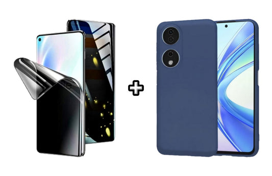 Set Husa Silicon plus Folie din silicon Privacy compatibila cu Honor X7b, albastra, protectie 360