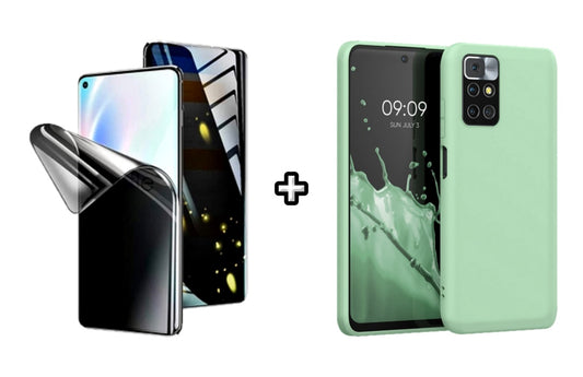 Set Husa Silicon plus Folie din silicon Privacy compatibila cu Xiaomi Redmi 10, menta, protectie 360